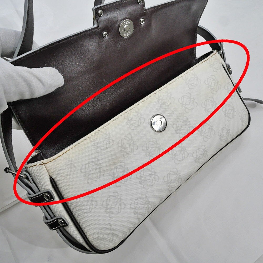 LOEWE One Shoulder Bag Purse Hand White Anagram PVC Used Unisex Authentic