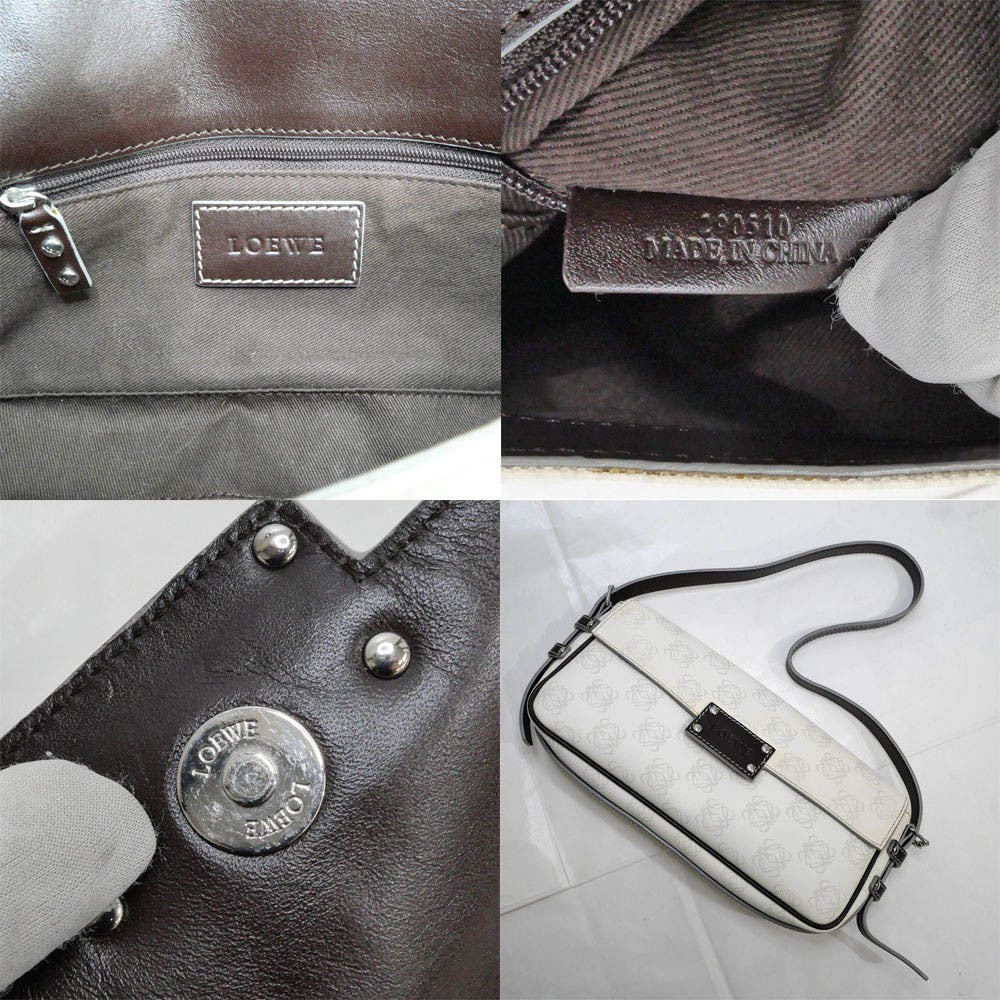 LOEWE One Shoulder Bag Purse Hand White Anagram PVC Used Unisex Authentic