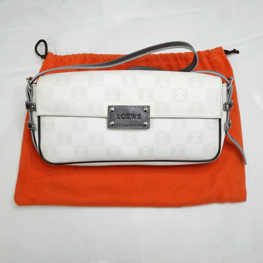 LOEWE One Shoulder Bag Purse Hand White Anagram PVC Used Unisex Authentic