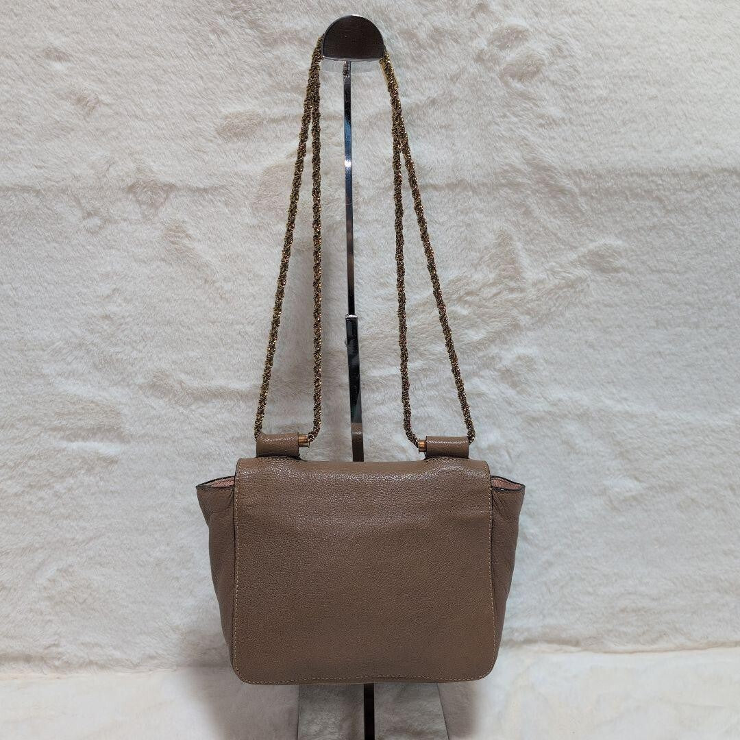 Chloe Elsie Shoulder Bag Chain Purse Leather Beige Gold Women's Authentic Used