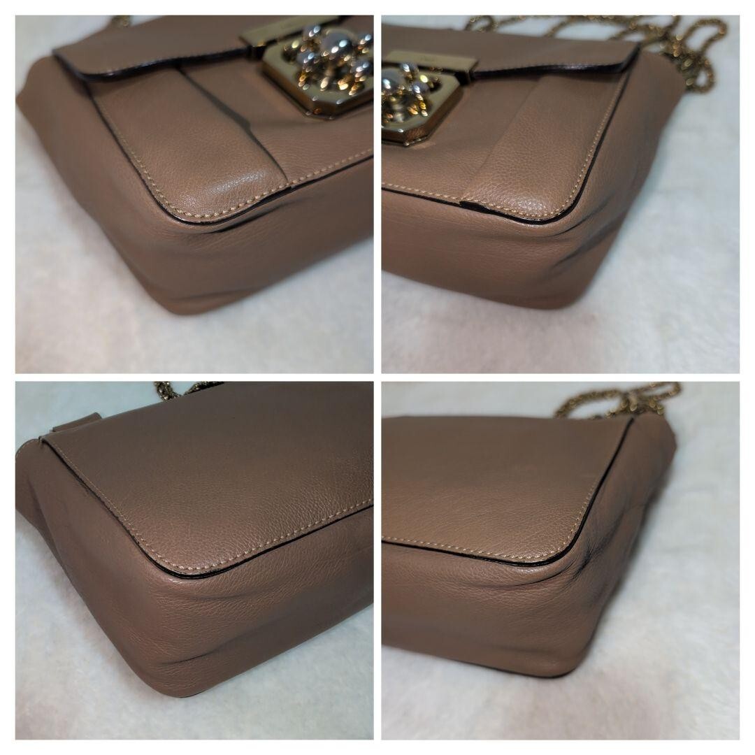 Chloe Elsie Shoulder Bag Chain Purse Leather Beige Gold Women's Authentic Used