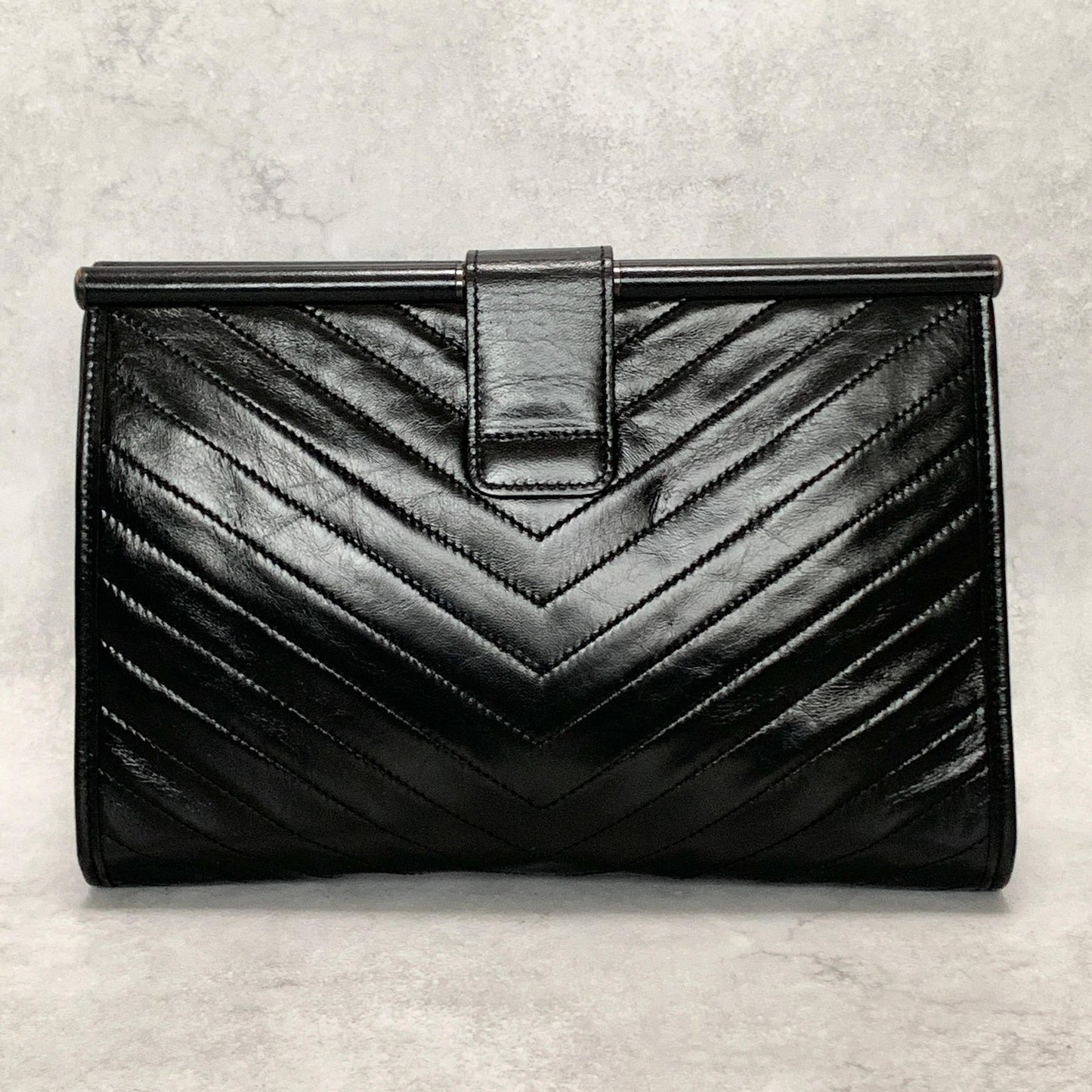 Saint Laurent YSL Logo Clutch Bag Cassandra Purse Handbag Leather Black Auth