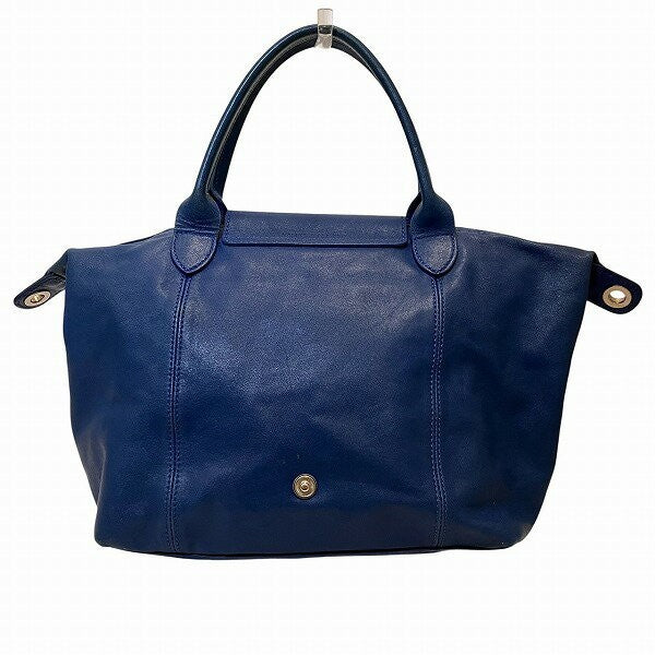 Longchamp Hand Shoulder Bag Tote Purse Le Pliage Nylon Leather Blue Authentic