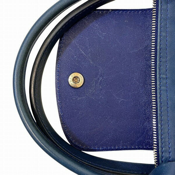 Longchamp Hand Shoulder Bag Tote Purse Le Pliage Nylon Leather Blue Authentic