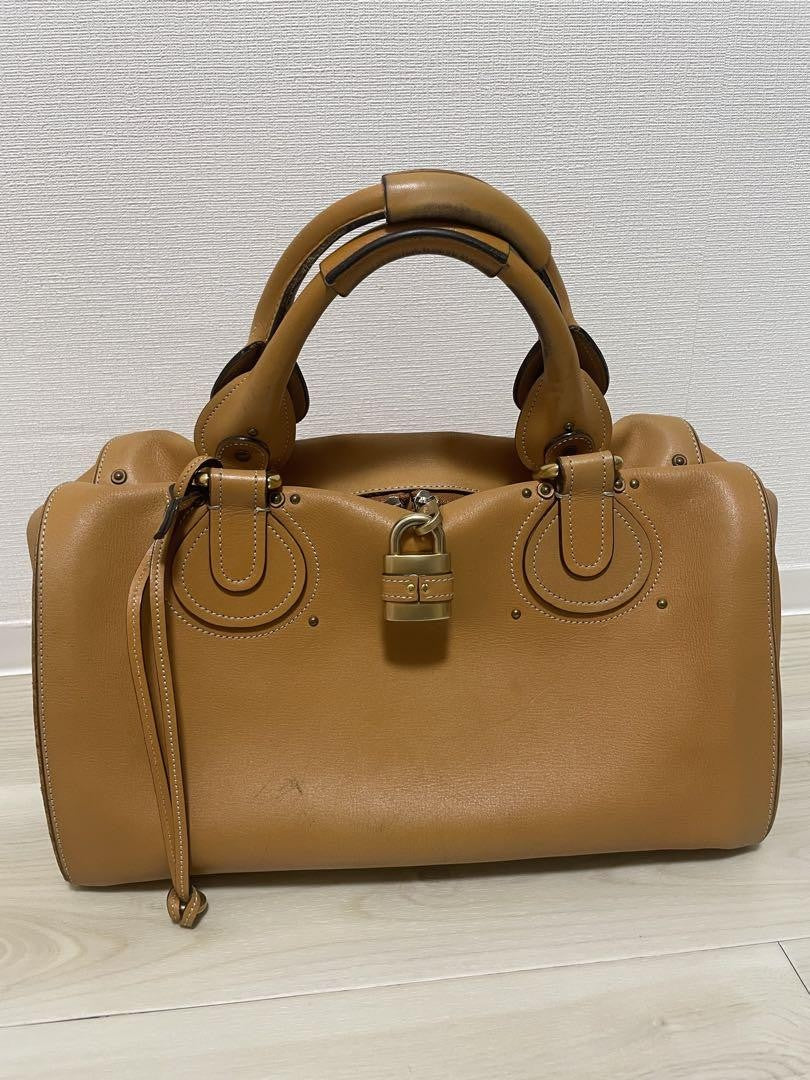 Chloe Hand Bag Tote Purse Mini Boston Bag Leather Camel Authentic