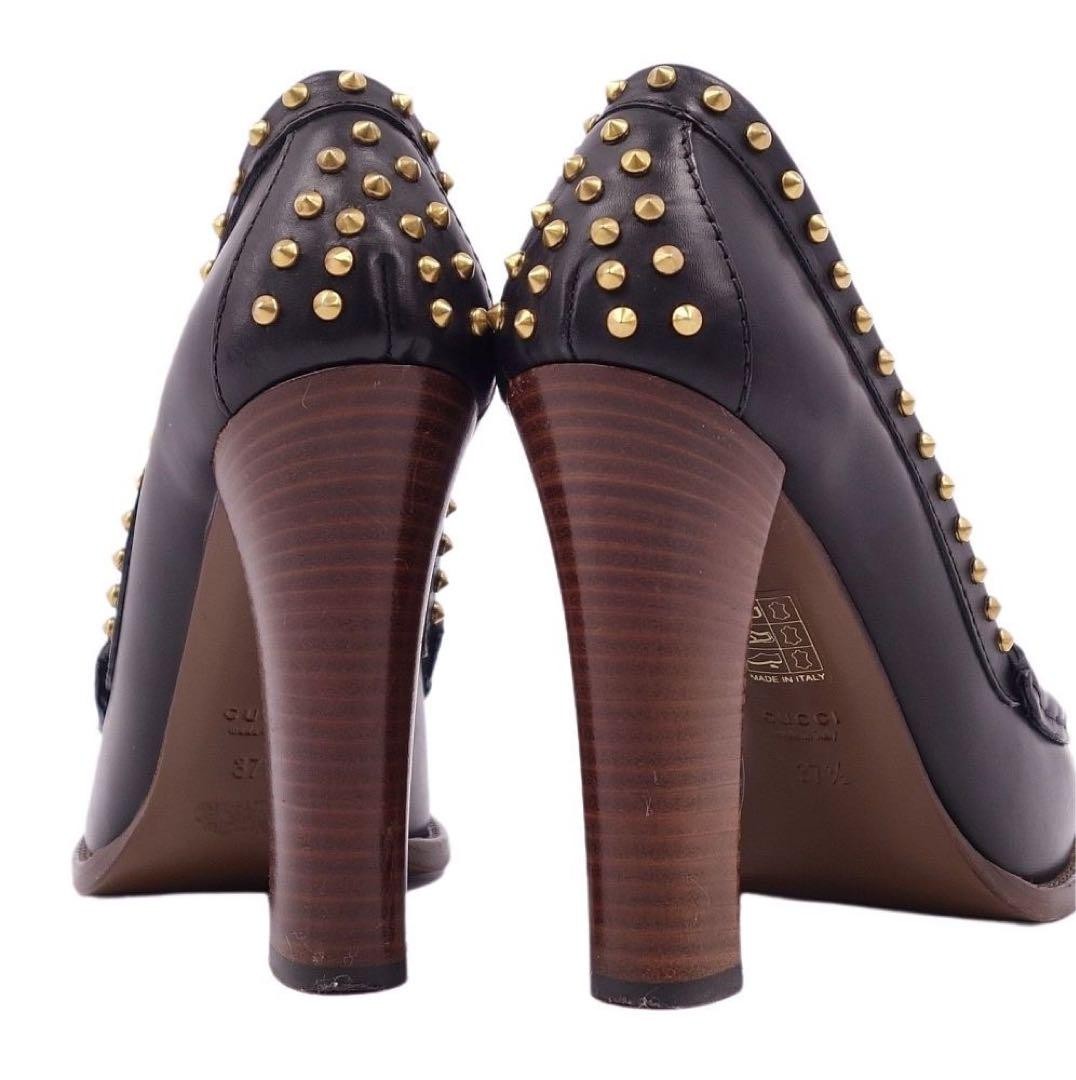 GUCCI Shoes Pumps Heel Studs EU 37.5 US 7.5 Leather Black Authentic