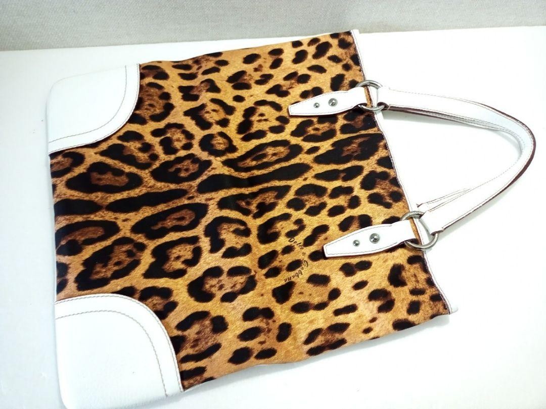 Dolce & Gabbana Hand Bag Tote Purse Leopard Nylon Leather Authentic