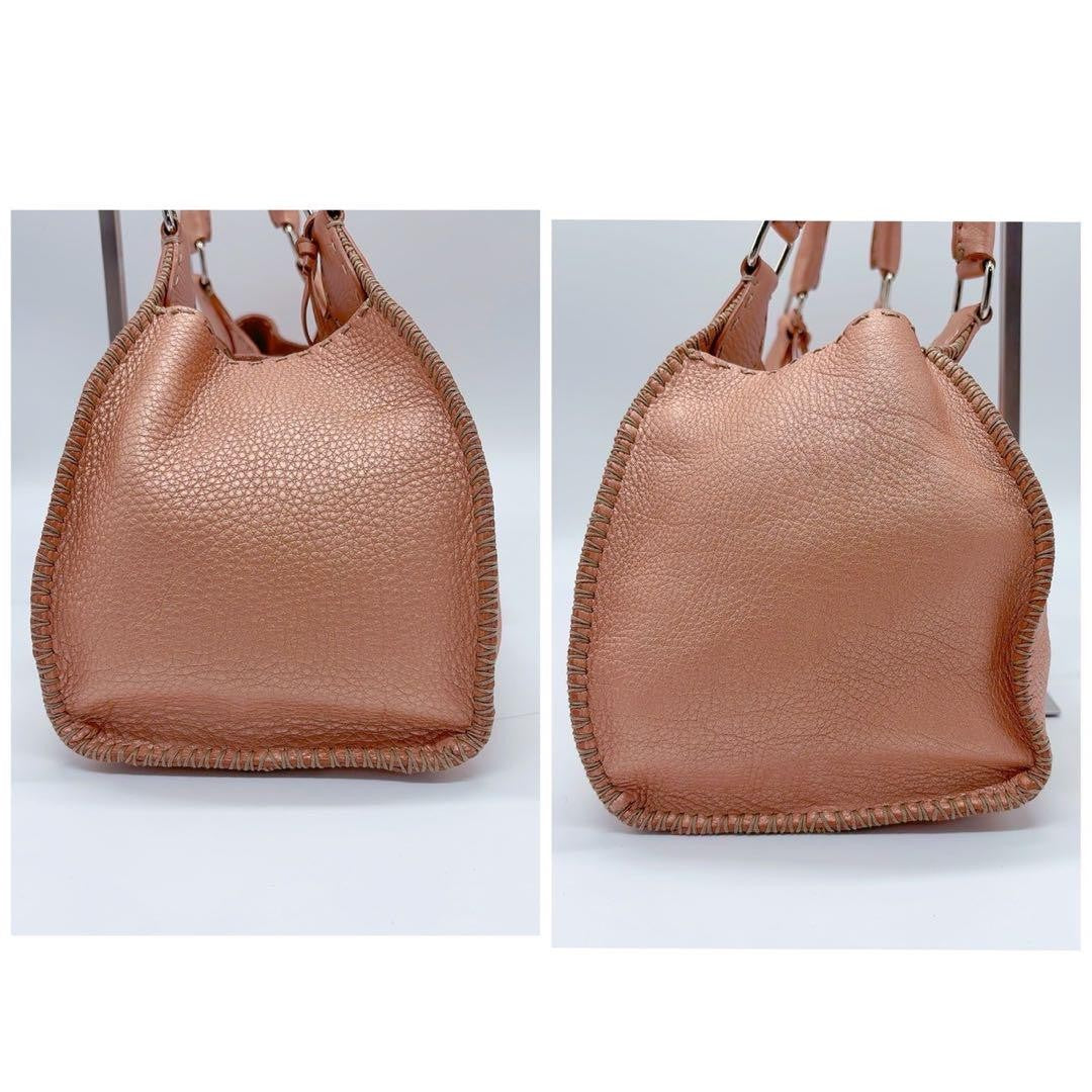 FENDI Hand Bag Tote Purse Selleria Leather Pink Authentic
