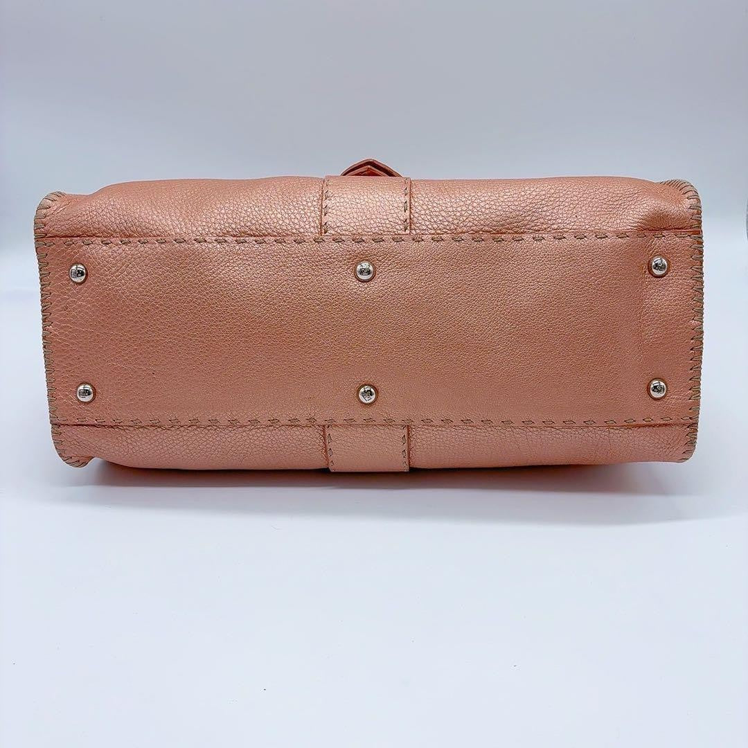FENDI Hand Bag Tote Purse Selleria Leather Pink Authentic