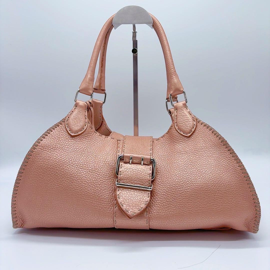 FENDI Hand Bag Tote Purse Selleria Leather Pink Authentic