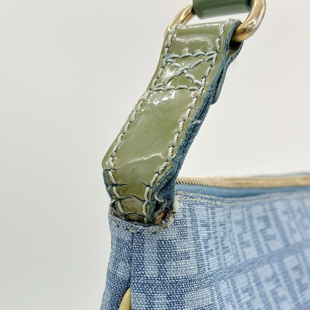 FENDI Shoulder Bag Purse FF Zucchino PVC Blue Authentic