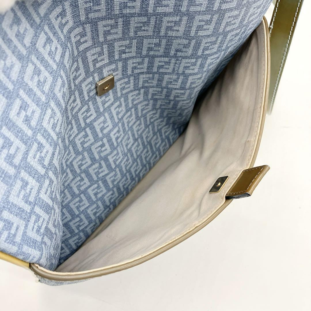 FENDI Shoulder Bag Purse FF Zucchino PVC Blue Authentic