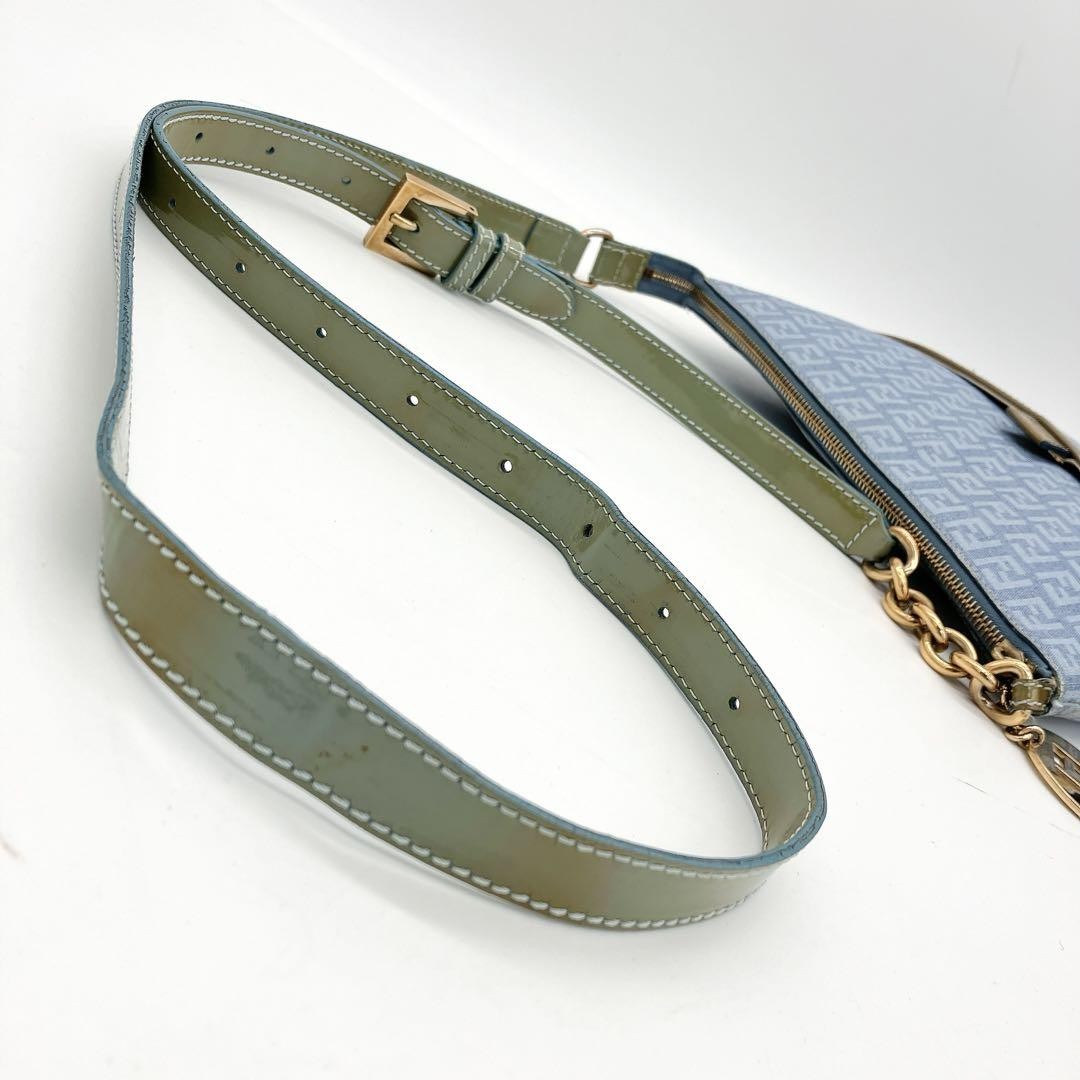 FENDI Shoulder Bag Purse FF Zucchino PVC Blue Authentic