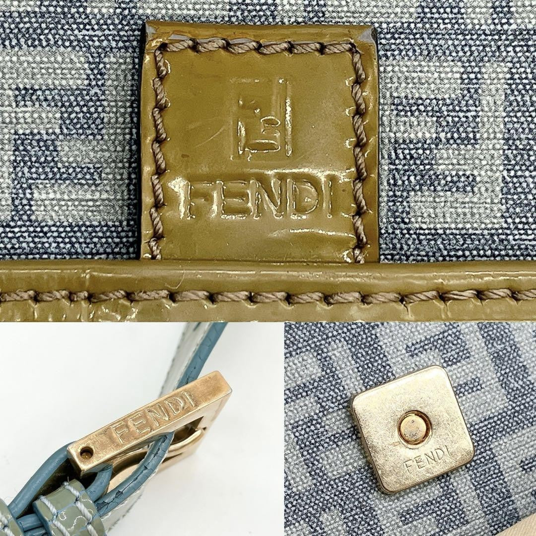 FENDI Shoulder Bag Purse FF Zucchino PVC Blue Authentic