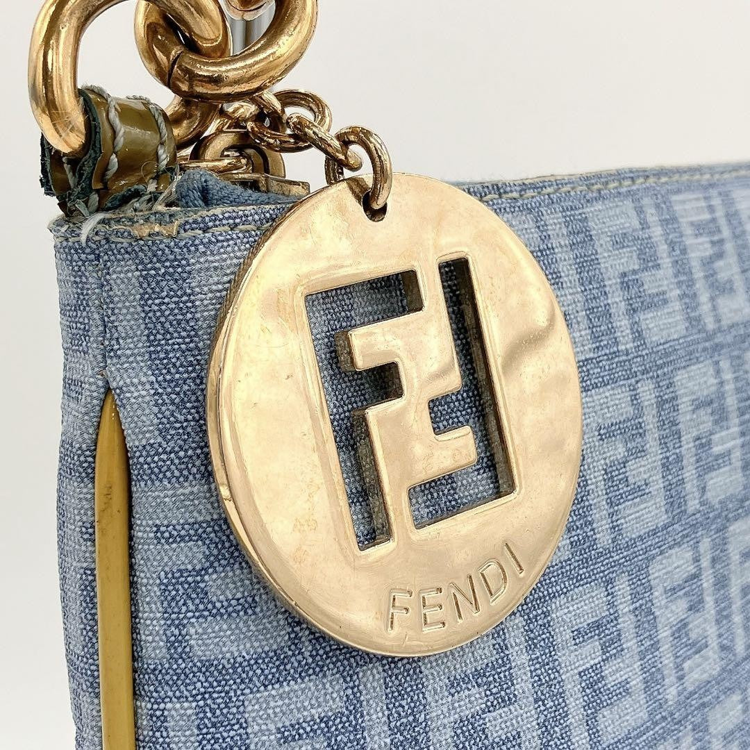 FENDI Shoulder Bag Purse FF Zucchino PVC Blue Authentic
