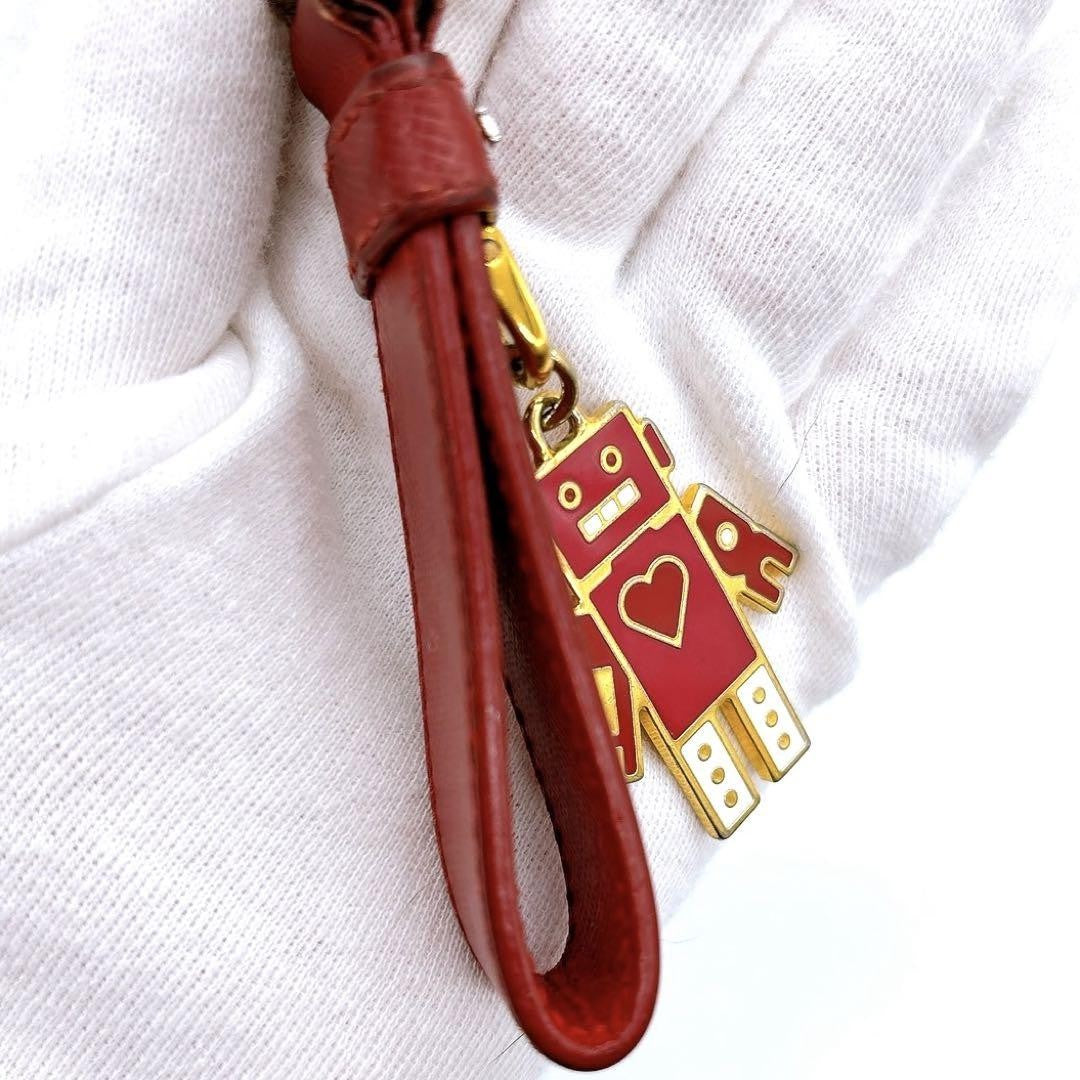 PRADA Key Ring Keychain Bag Charm Robot Leather Red Authentic