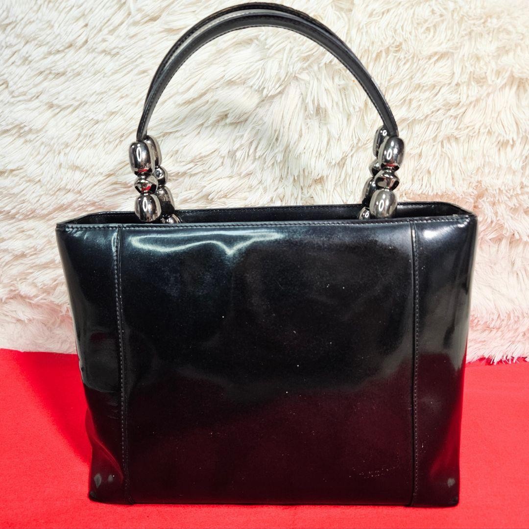 Christian Dior Hand Bag Tote Purse Patent Leather Black Authentic