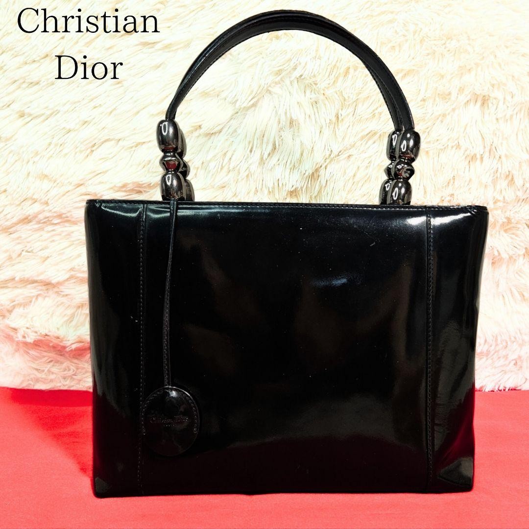 Christian Dior Hand Bag Tote Purse Patent Leather Black Authentic