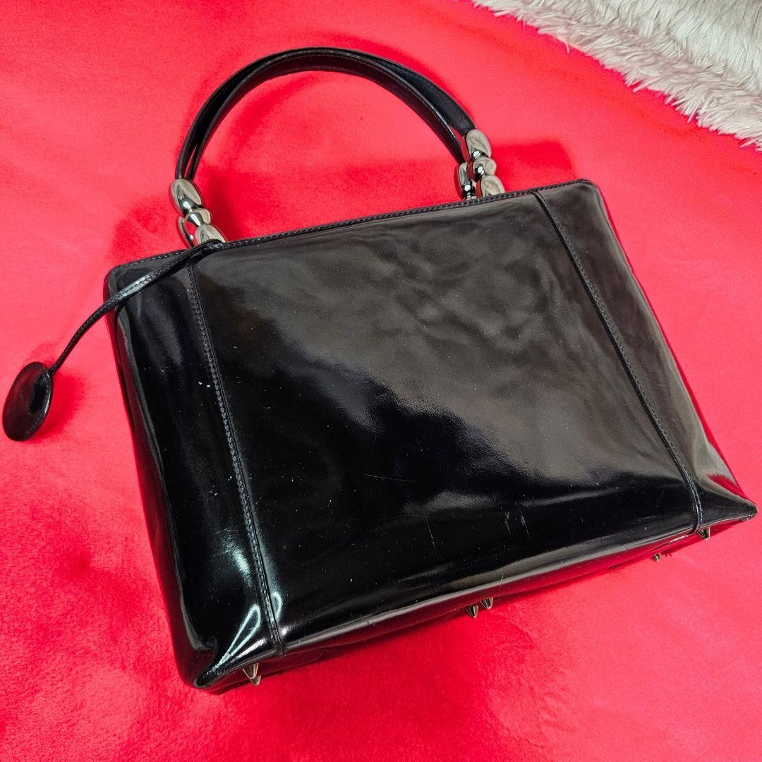 Christian Dior Hand Bag Tote Purse Patent Leather Black Authentic