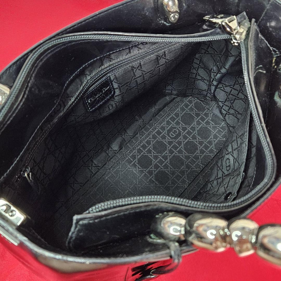 Christian Dior Hand Bag Tote Purse Patent Leather Black Authentic