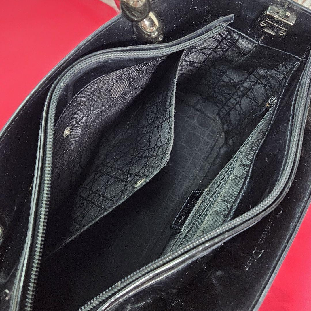 Christian Dior Hand Bag Tote Purse Patent Leather Black Authentic