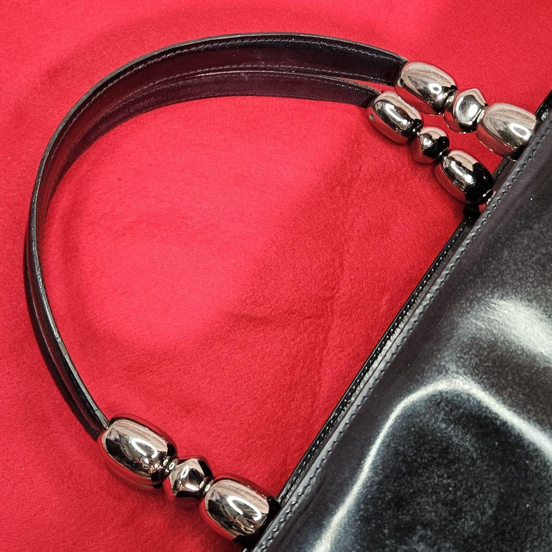 Christian Dior Hand Bag Tote Purse Patent Leather Black Authentic