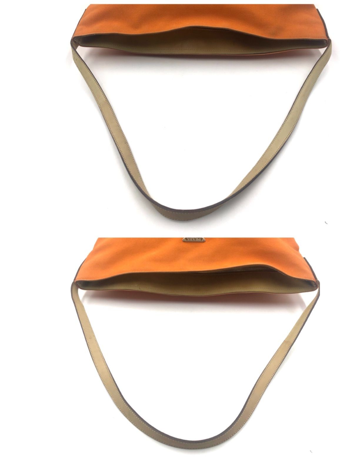 PRADA Shoulder Bag Purse Logo Canvas Leather Orange Beige Authentic
