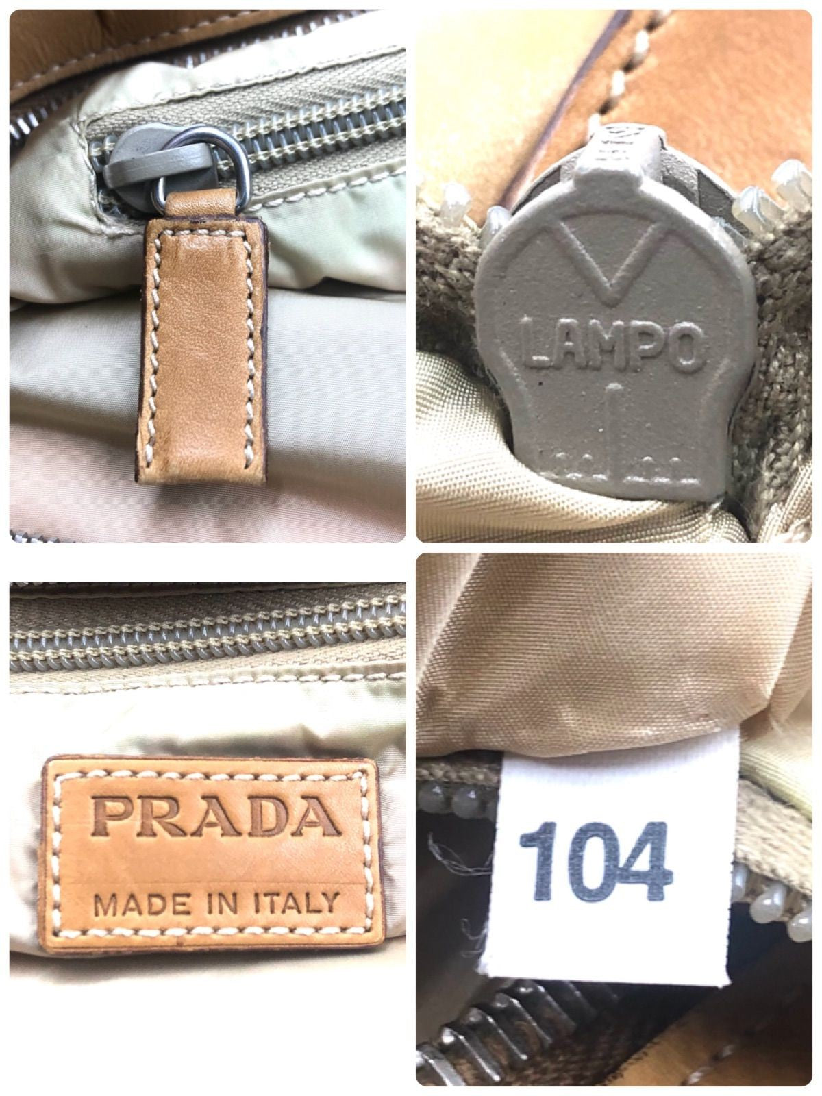 PRADA Shoulder Bag Purse Logo Canvas Leather Orange Beige Authentic