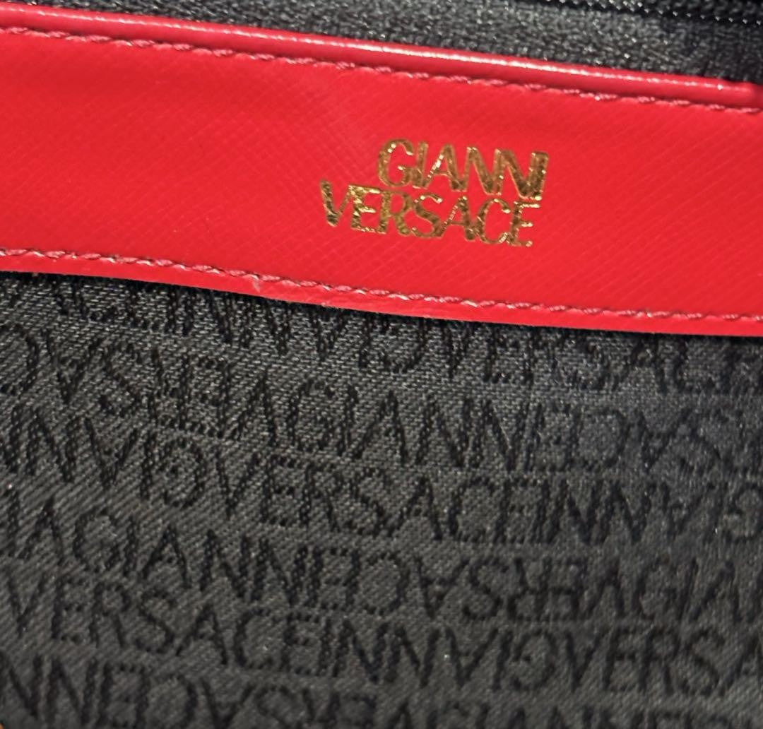 VERSACE Mini Hand Bag Tote Purse Sunburst Leather Red Authentic