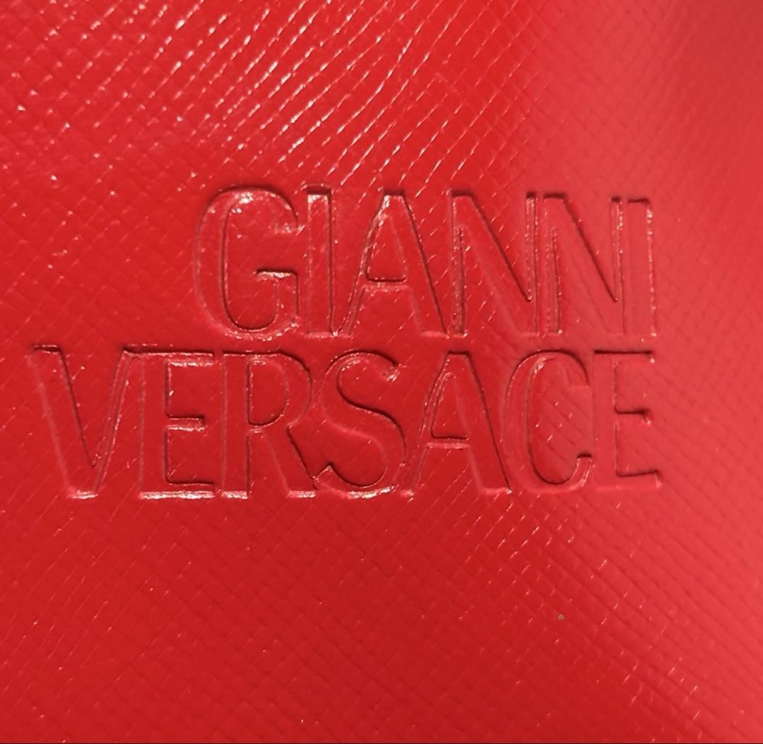 VERSACE Mini Hand Bag Tote Purse Sunburst Leather Red Authentic