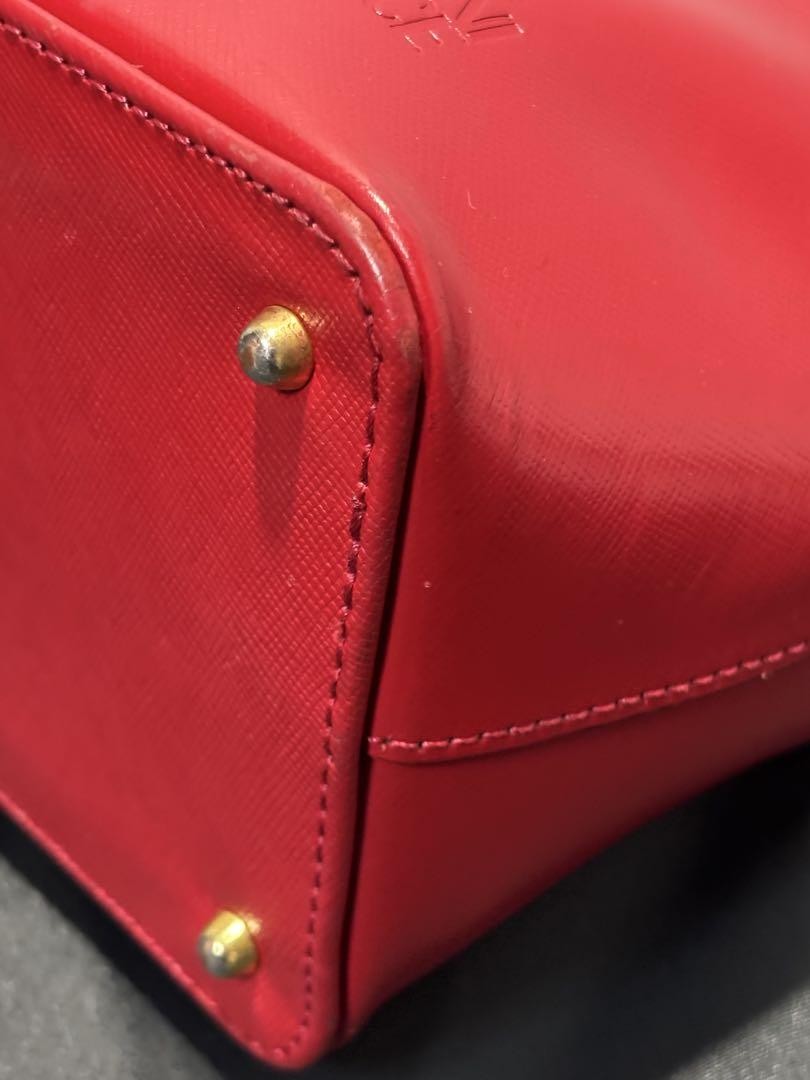 VERSACE Mini Hand Bag Tote Purse Sunburst Leather Red Authentic