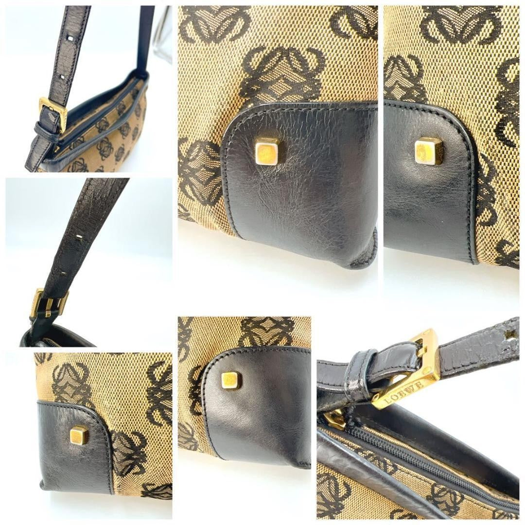 LOEWE Shoulder Bag Purse Anagram Canvas Leather Beige Authentic