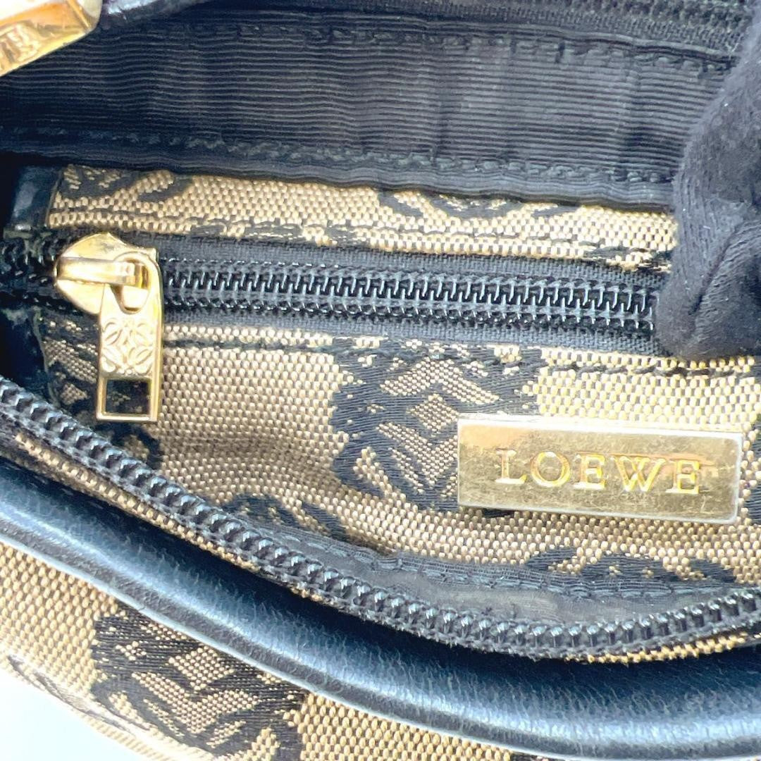 LOEWE Shoulder Bag Purse Anagram Canvas Leather Beige Authentic