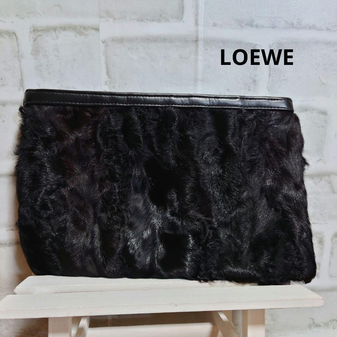 LOEWE Clutch Bag Second Bag Leather Black Authentic