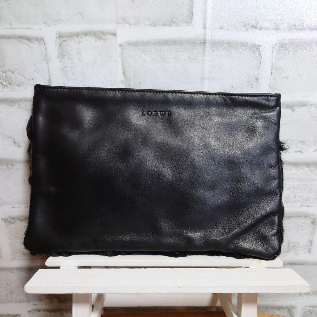 LOEWE Clutch Bag Second Bag Leather Black Authentic