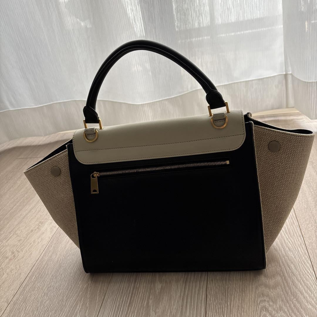 CELINE handbag Purse Trapeze Canvas Leather Navy White Women's Used Authentic