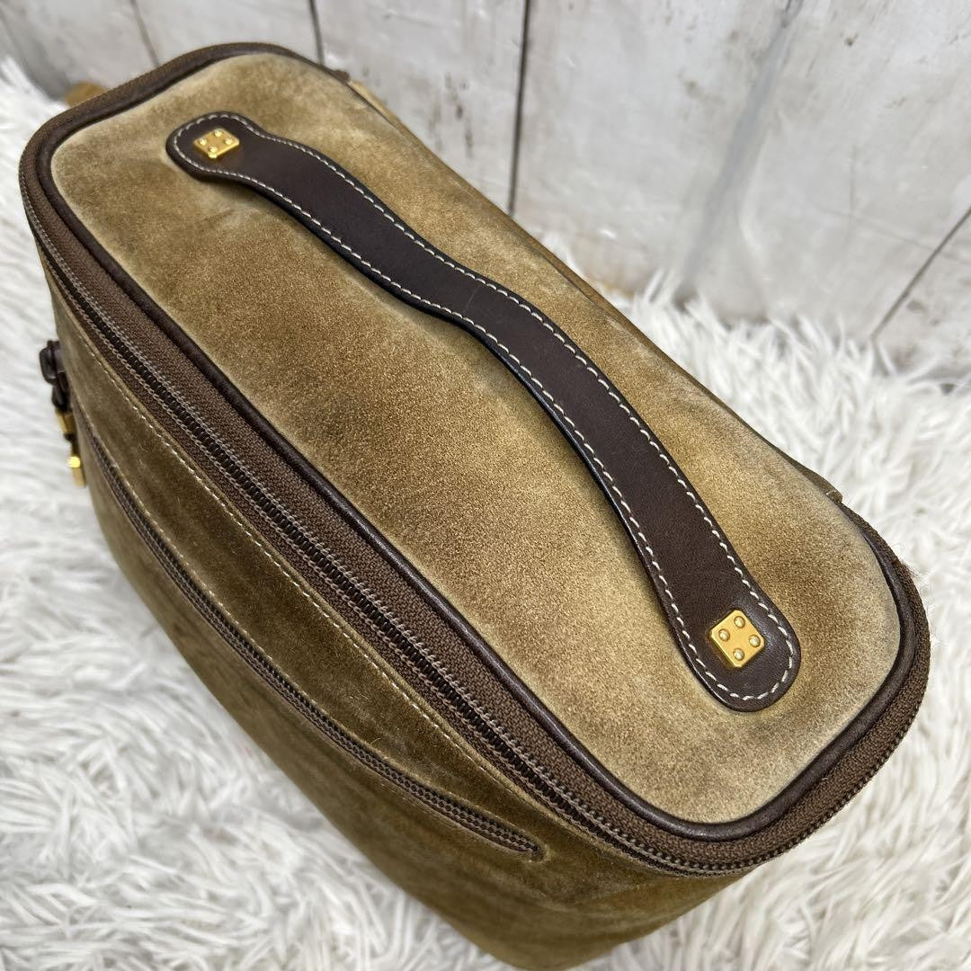 LOEWE Hand Bag Tote Purse Vanity Bag Anagram Suede Brown Authentic