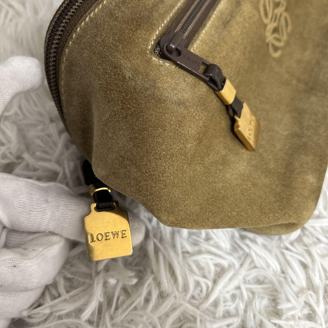 LOEWE Hand Bag Tote Purse Vanity Bag Anagram Suede Brown Authentic