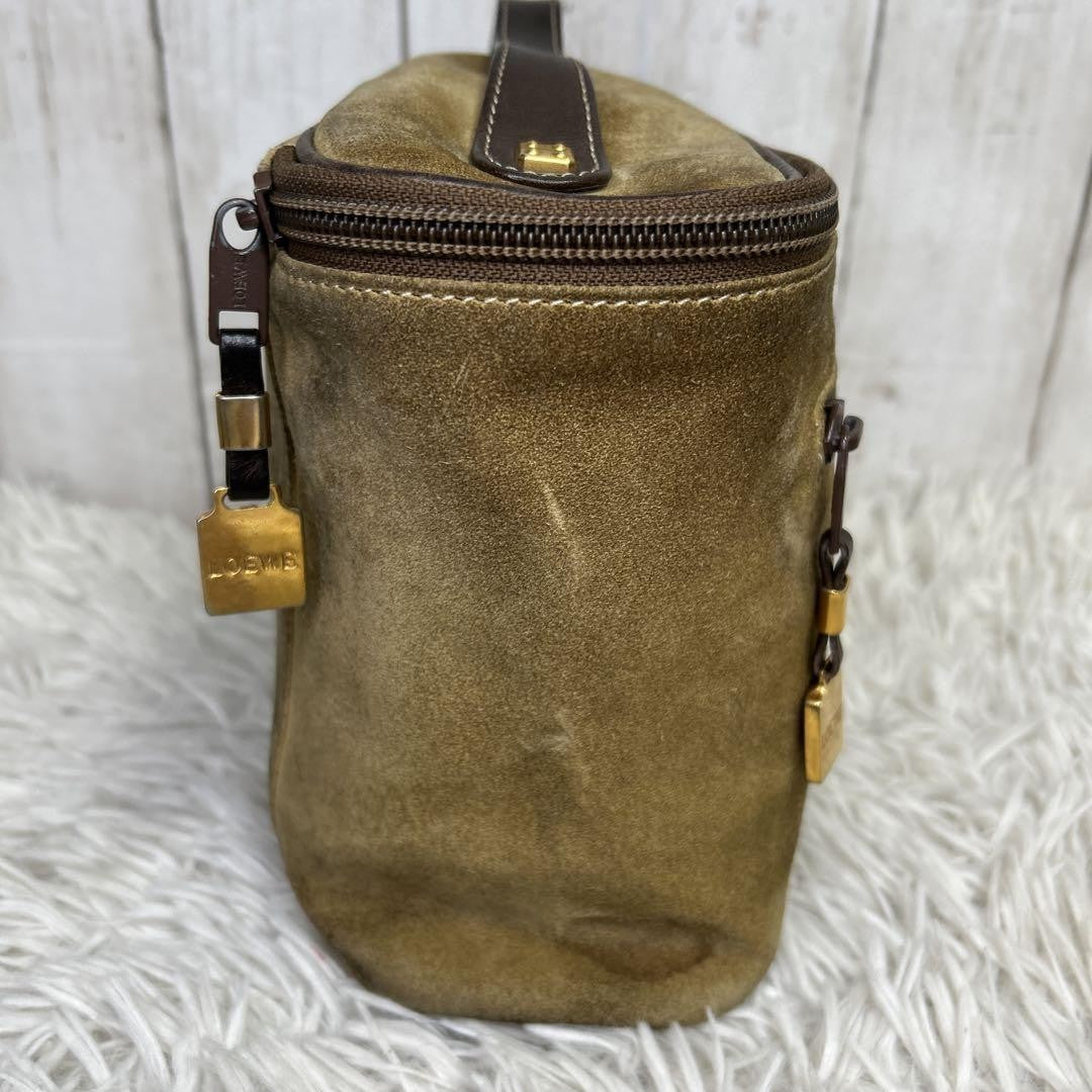 LOEWE Hand Bag Tote Purse Vanity Bag Anagram Suede Brown Authentic