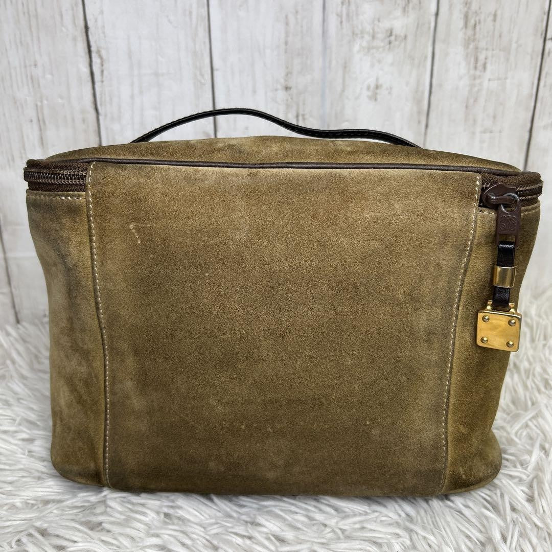 LOEWE Hand Bag Tote Purse Vanity Bag Anagram Suede Brown Authentic