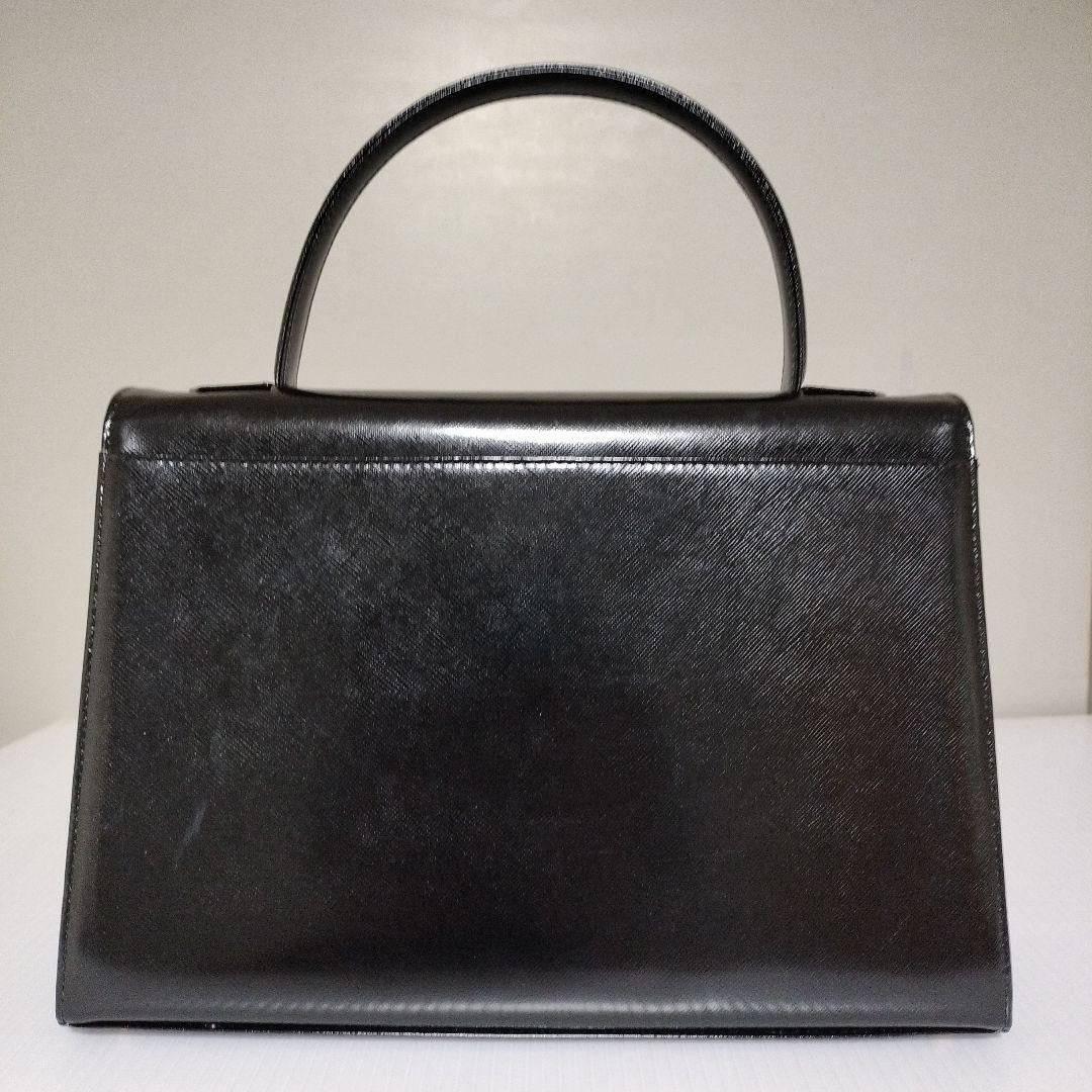Saint Laurent Hand Bag Tote Purse Logo Leather Black Authentic