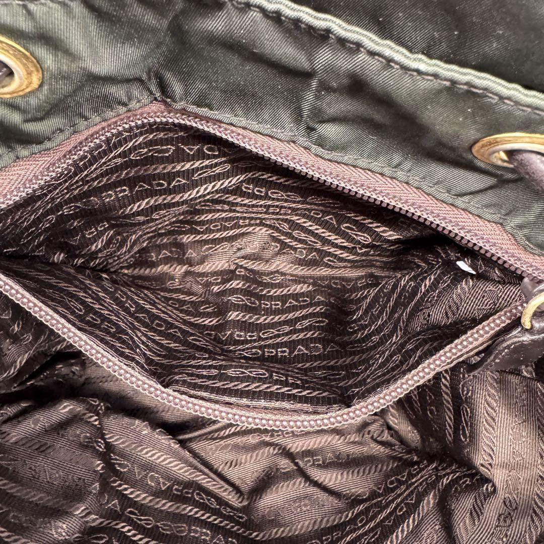 PRADA Backpack Logo Chain Nylon Leather Green Authentic