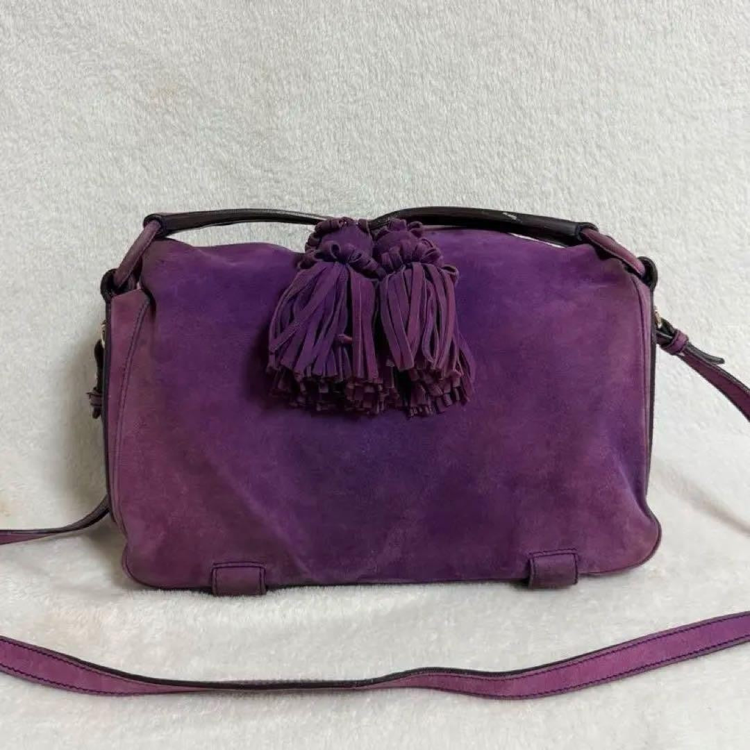 Saint Laurent Shoulder Bag Purse 2way Suede Purple Authentic