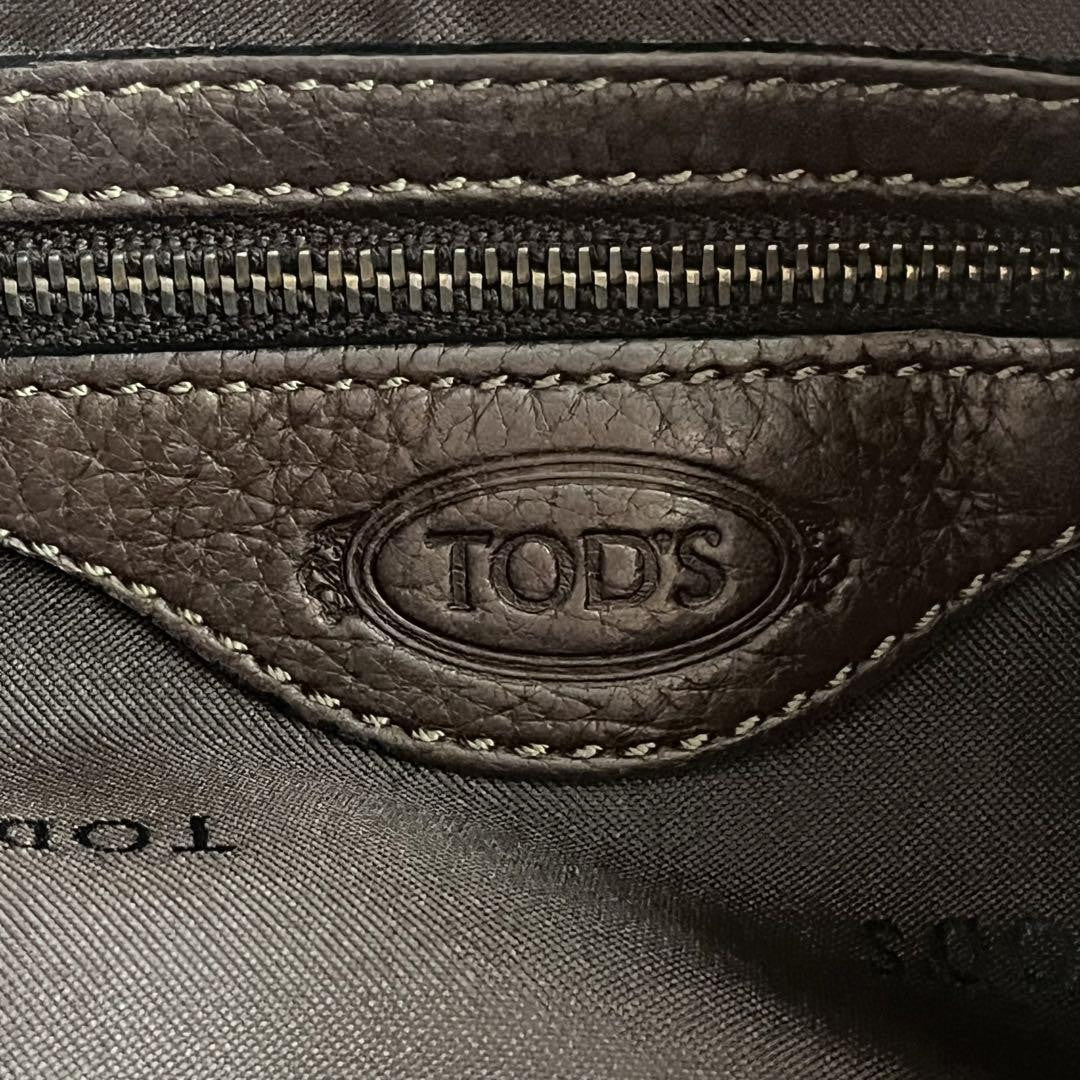 TOD'S Hand Bag Tote Purse Logo Leather Brown Authentic
