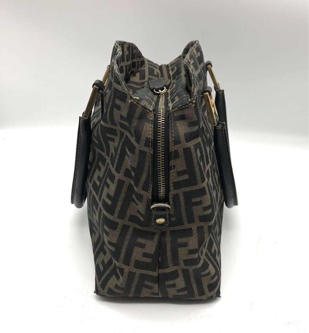FENDI Shoulder Bag Purse 2way FF Zucca Canvas Leather Brown Authentic