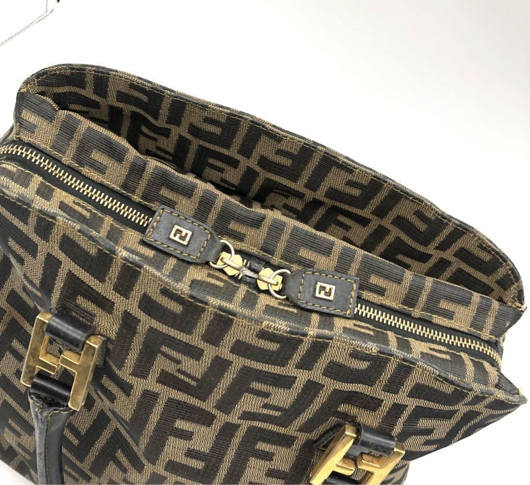 FENDI Shoulder Bag Purse 2way FF Zucca Canvas Leather Brown Authentic