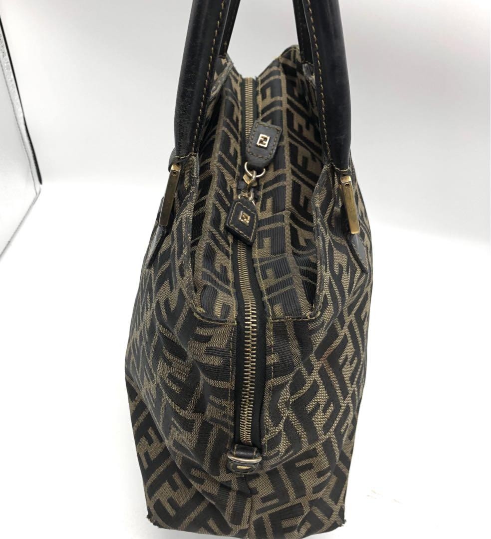 FENDI Shoulder Bag Purse 2way FF Zucca Canvas Leather Brown Authentic