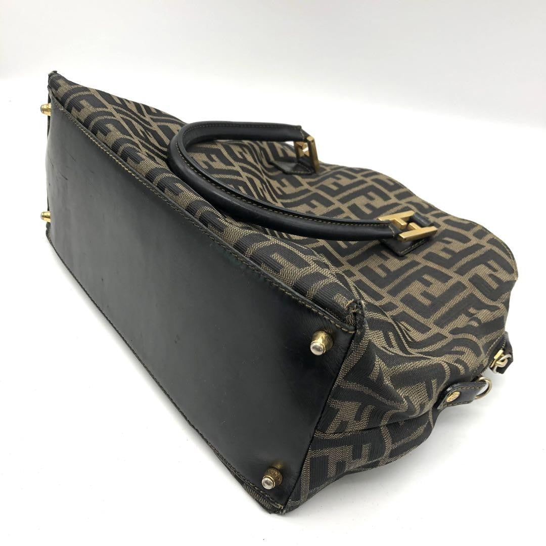 FENDI Shoulder Bag Purse 2way FF Zucca Canvas Leather Brown Authentic