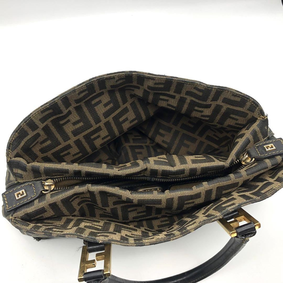 FENDI Shoulder Bag Purse 2way FF Zucca Canvas Leather Brown Authentic