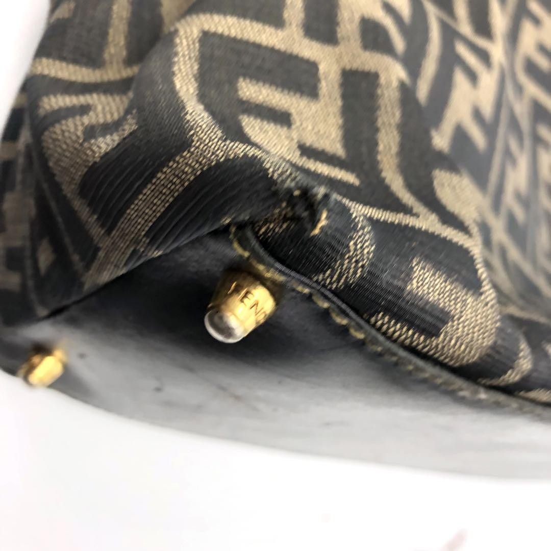 FENDI Shoulder Bag Purse 2way FF Zucca Canvas Leather Brown Authentic